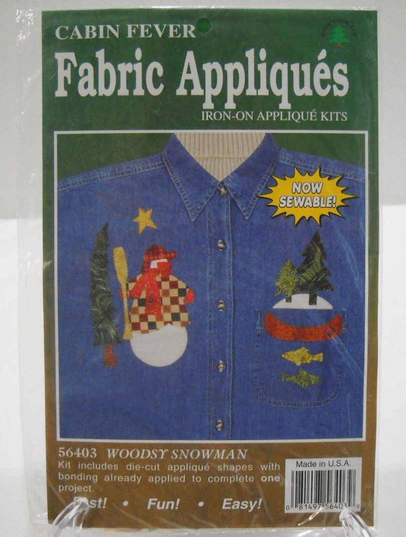 Cabin Fever Fabric Iron On Appliques Kit Woodsy Snowman New In Etsy