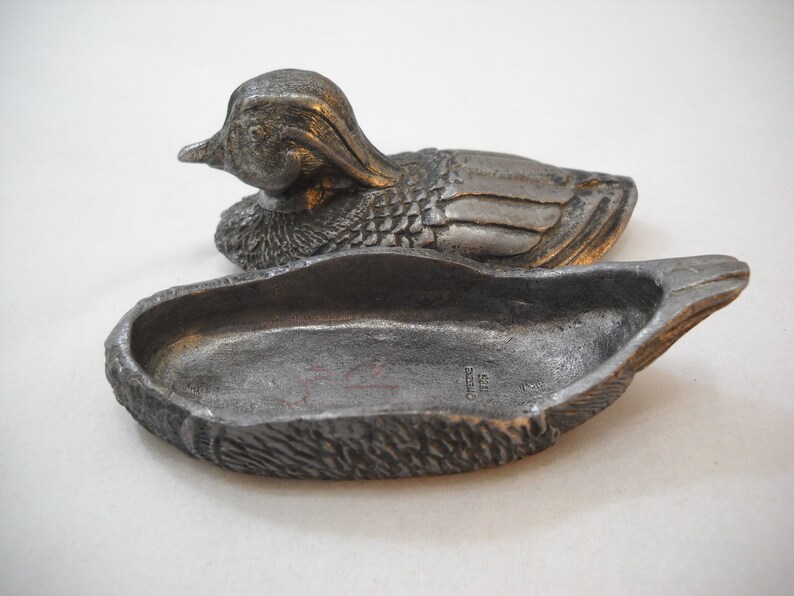 Vintage Pewter Wood Duck Trinket Box by Metzke 1986 Etsy