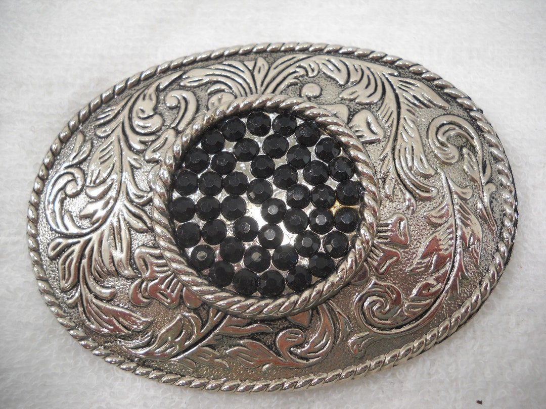 Vintage Silver Floral Western Style Belt Buckle With Black - Etsy
