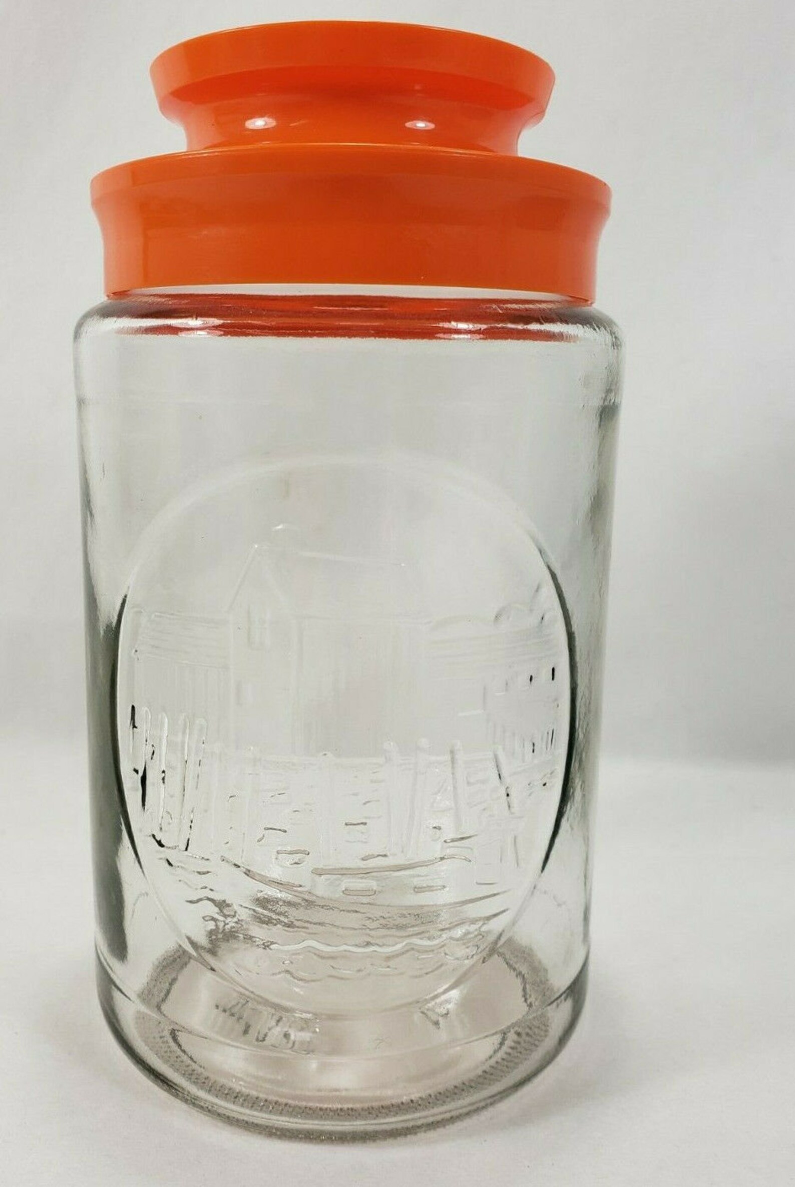 Vintage Glass Tang Jar Wharf With Orange Lid Canister Etsy