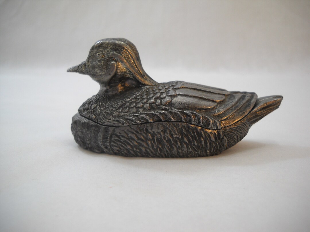 Vintage Pewter Wood Duck Trinket Box by Metzke 1986 Etsy