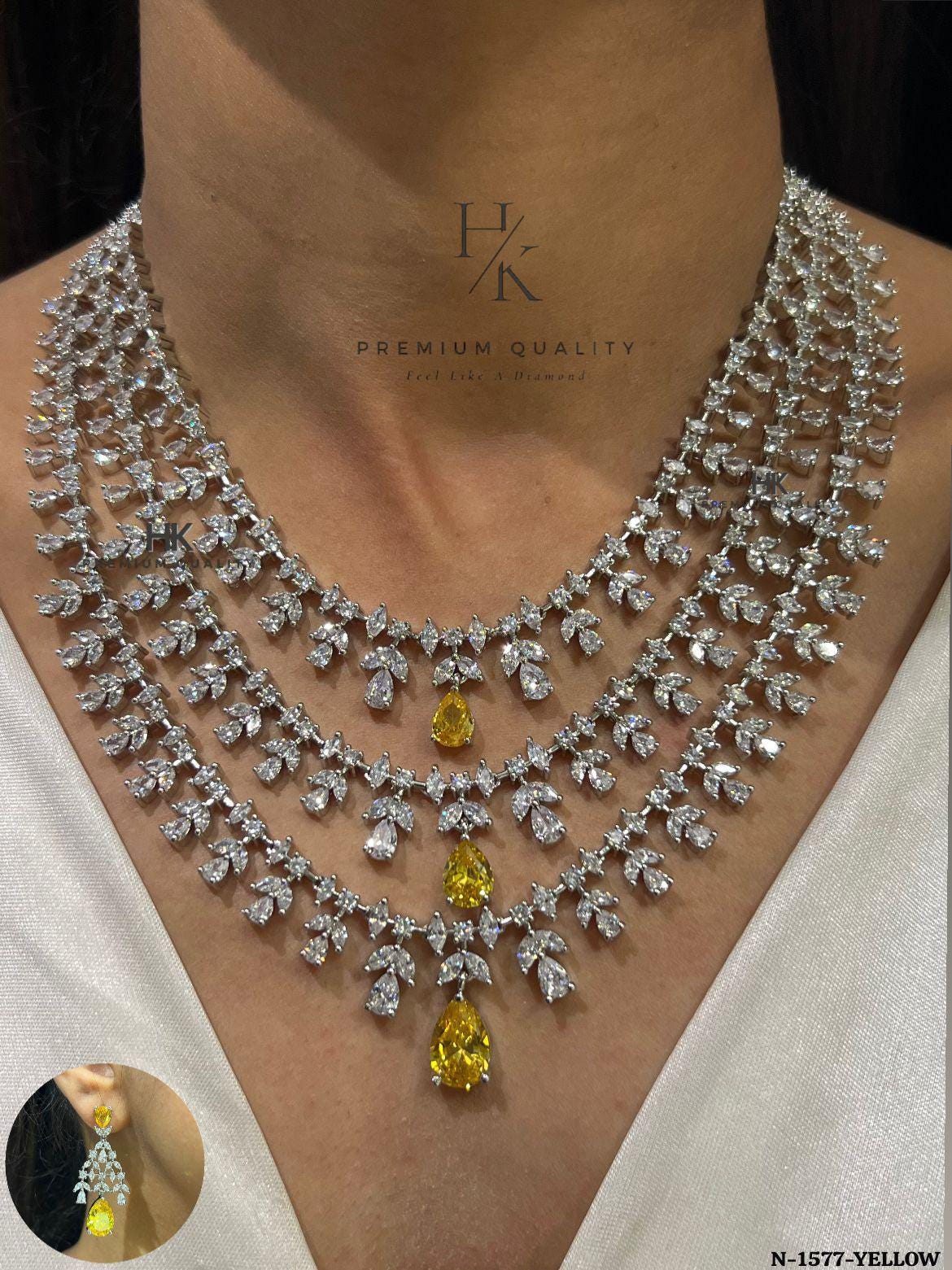 AAA Star Cut American Diamond Necklace & Earrings: Silver Wedding