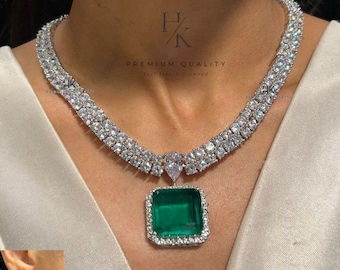 Emerald Green Choker Necklace: Silver American Diamond CZ Wedding Jewelry