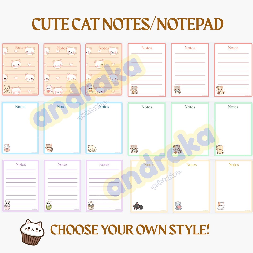Cute Cat Notes Printable | Pastel Cat Notepad A5 & A6 | Cozy Kawaii Cat ...