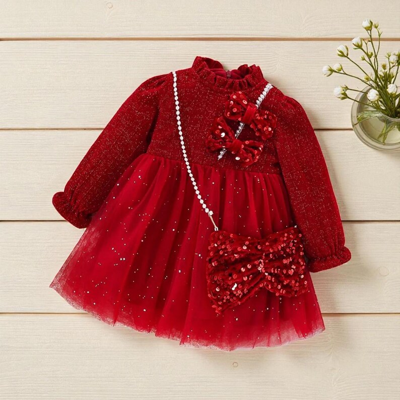 BABINE - Velvet Carousel Puffball Dress - Red main image 1