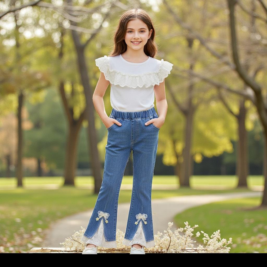 Ensemble Fille Justice - Haut à Paillettes Rose Et Jean Bleu Marine - Taille 10 - Occasion