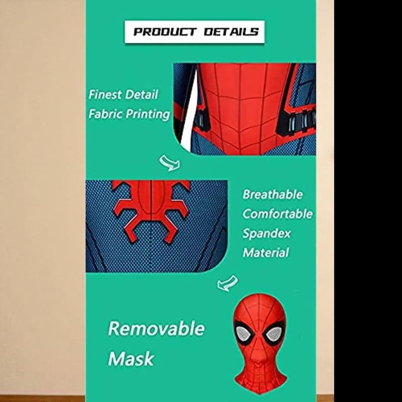 Spiderman Cosplay-dräkt | Superhjältedräkt för barn | Tobey Maguire Zentai Jumpsuit för fest bild 5