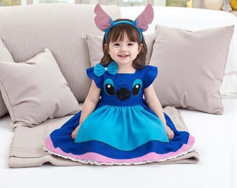 Girls Stitch Cosplay Dress | Disney Cartoon Costume | Kids Stage Performance Carnival Party Outfit