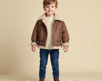 Barnjacka med sammet och fleece | Varm mockajacka med dragkedja | Vinterkläder för pojkar och flickor