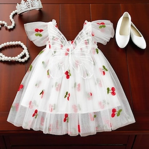 Floral Chiffon Butterfly Wing Princess Dress: Baby Girl Party Clothes
