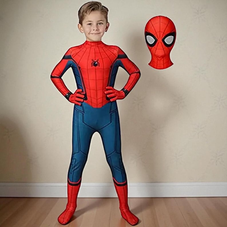 Spiderman Cosplay-dräkt | Superhjältedräkt för barn | Tobey Maguire Zentai Jumpsuit för fest bild 2
