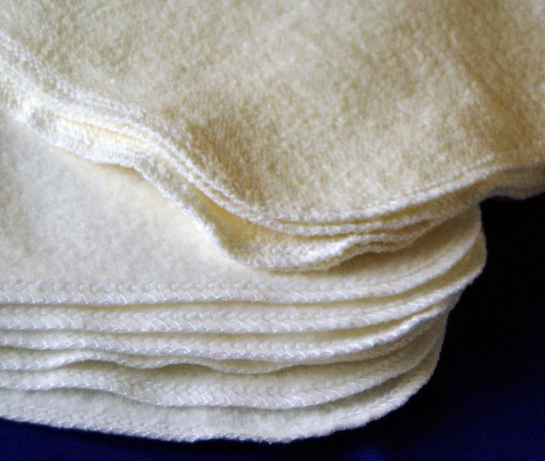 Single Layer Baby Wipes Mixed Set of Bamboo Fleece and Hemp French Terry, Organic Washcloths, Set of 10 8x8 20x20cm Pick your edge color image 1