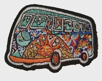 Embroidered Hippie Camper Van Patch: Retro Iron-On Applique
