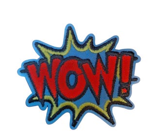 WOW Superheld Bijschrift Bubble Opstrijkpatch Opnaaien transfer Rood en blauw