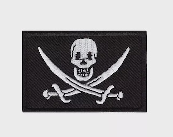 Skull and Crosswords Pirate FLAG Iron On Patch Sew on Transfer