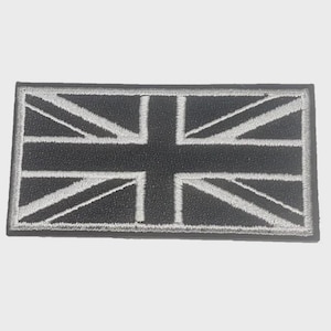 Black and Silver British Flag Iron on Patch Sew on Transfer Union Flag Great Britain Flag Patch. GB UK