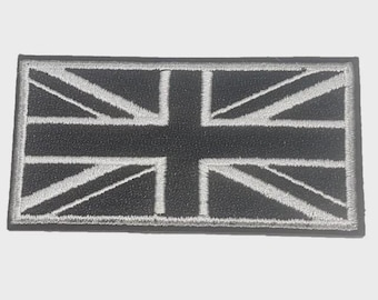 Unon Jack Flag Black and Whte ron on Sew on Embrodered Patch Badge