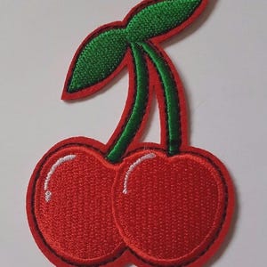 Red Cherry Embroidered Iron On Patch Sew on Transfer