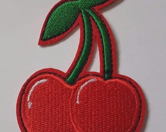 Red Cherry Embroidered Iron On Patch Sew on Transfer