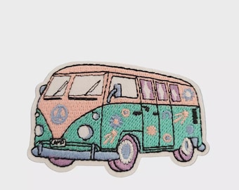 Pink Hippie Camper Van Patch: Retro Embroidered Iron-On