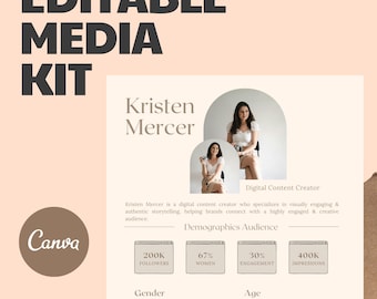 Sjabloon professionele mediakit: bewerkbare 1-pagina Canva Influencer-persmap voor makers van digitale content, bloggers en merksamenwerkingen