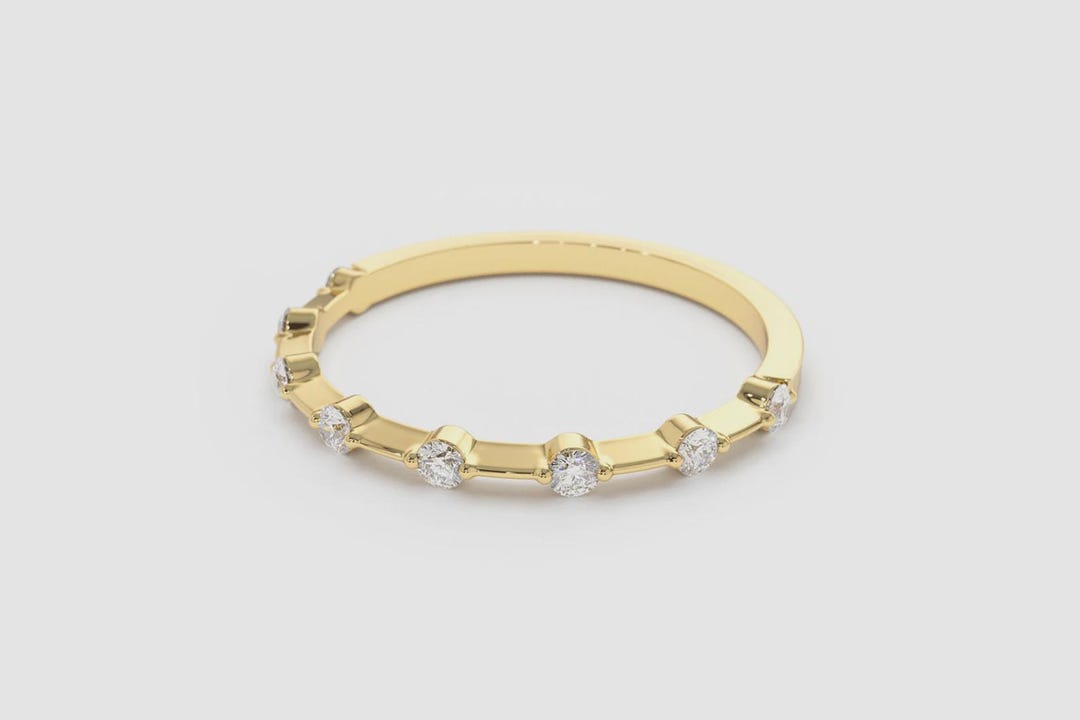 14K Gold Dainty Diamond Wedding Band – Petite Half Eternity Ring ...