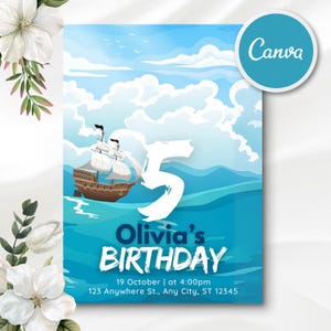 Nautical Birthday Invitation for Boys | Editable Canva Template | Sailing Boat Party Printable Invite | Instant Download