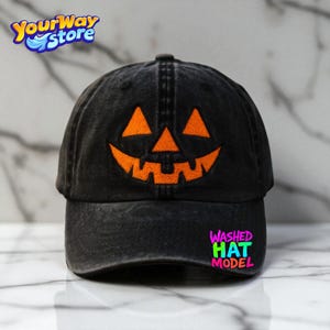 Jack-o’-Lantern Embroidered Hat – Halloween Pumpkin Baseball Cap, Spooky Season Vintage Dad Hat, Fall Costume Gift Idea