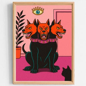 Cerberus Dog – Downloadable Poster, Wall Decor, Maximalist Poster, Designer Poster, Digital Poster, Colorful Poster