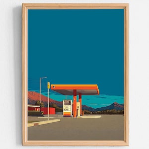 Gas Station – Downloadable Poster, Wall Decor, Retro Poster, Designer Poster, Digital Poster, Colorful Poster