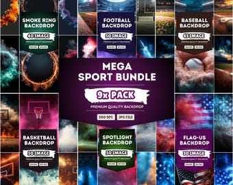 Sports Photography Backdrop Bundle - Football, Basketball, Baseball & More Digital Backgrounds