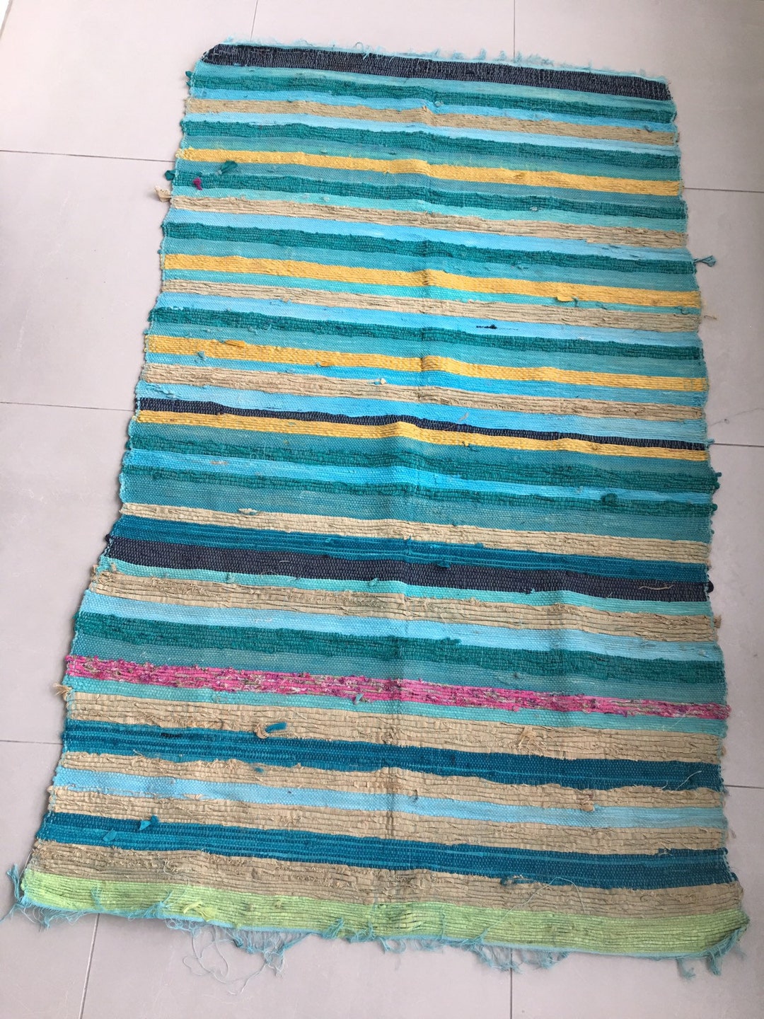Rug Multicolour Rag Rug Rag Rug / Multicolor Striped Hand Made Rug / Boho Rug / Chindi Rug | FL ...