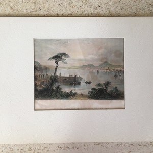 Antique 1842 English Colored Engraving William Henry Bartlett / C Richardson Print / Dundee from the opposite side of the tay