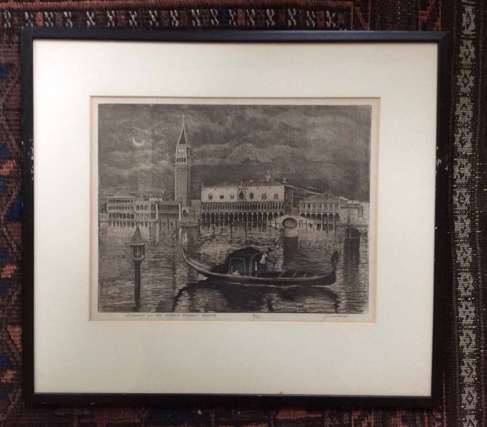 Vintage Engraving of Venice Grand Canal Signed J Cassadei / Etsy