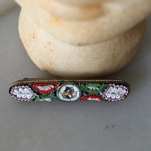 Antique Italian Micro Mosaic Brooch Pin Vintage Edwardian Victorian Millefiori