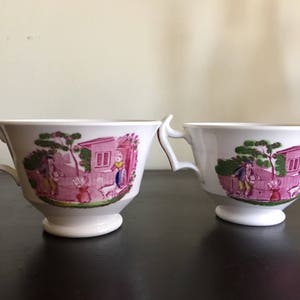 Set of Two 1800s Pink Lustreware Tea Cups / Antique Early 1800s English China Cups / Pink Lustre Teacups