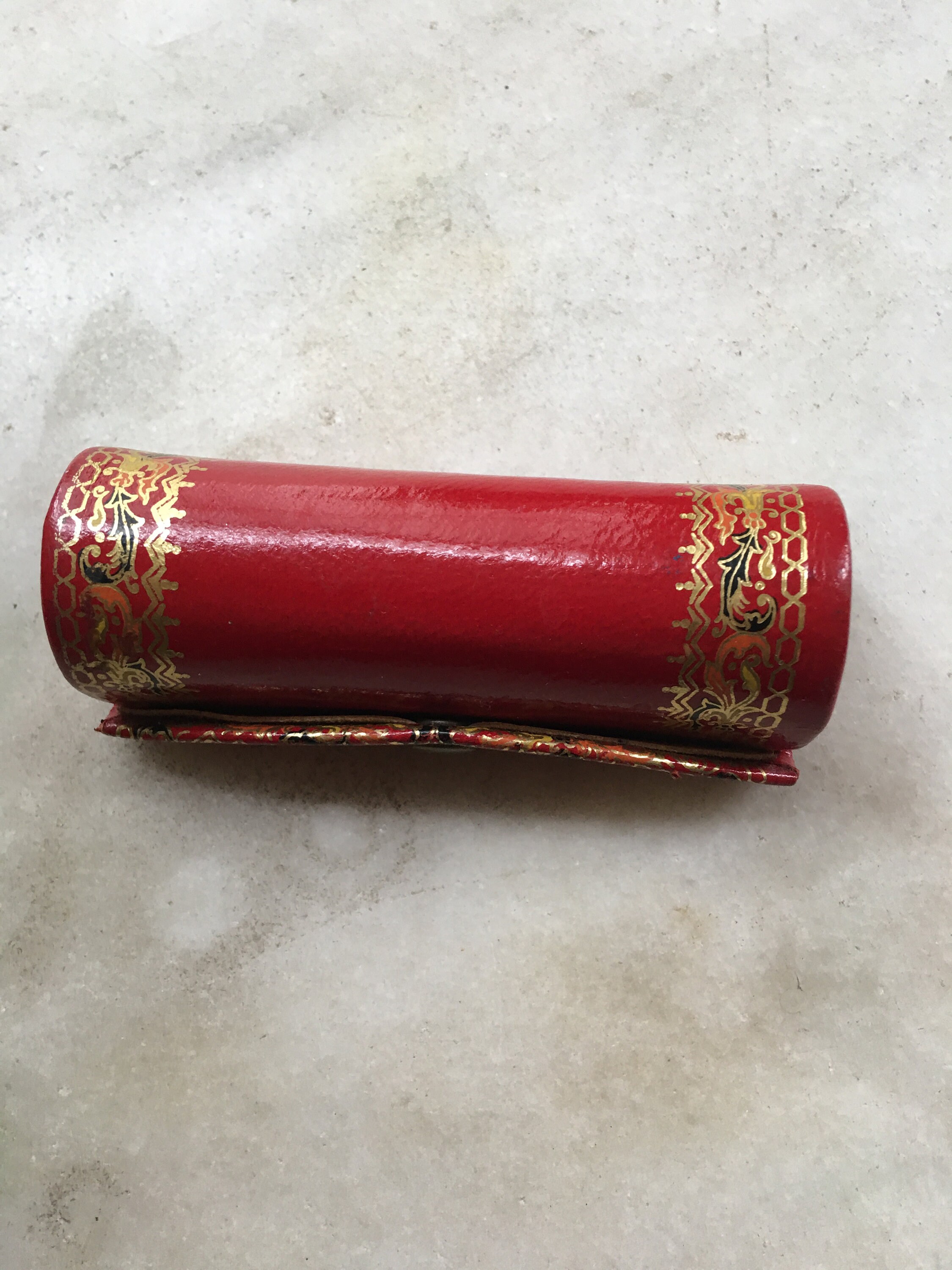 Vintage Italian Florentine Red Leather Lipstick Case Holder 