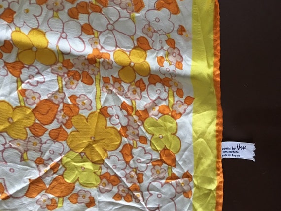 Vintage VERA Scarf Orange Yellow White Flowers | … - image 3