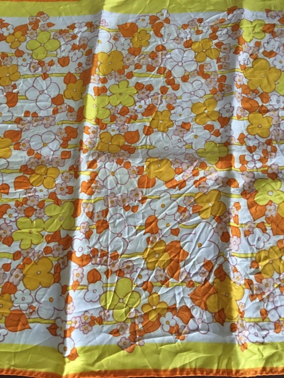 Vintage VERA Scarf Orange Yellow White Flowers | … - image 2