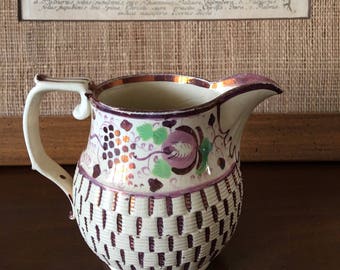 Antique Lusterware Creamer / Small Pitcher Beautifully Decorated / Victorian Lusterware China | FL