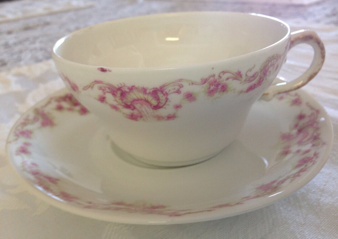 Antique Limoges Tea Cup and Saucer Set Fine China Pink Flowers | FL - Etsy