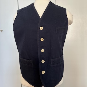 Vintage Armani Jeans Navy Blue Cotton Vest Size Medium Antique Horn Buttons