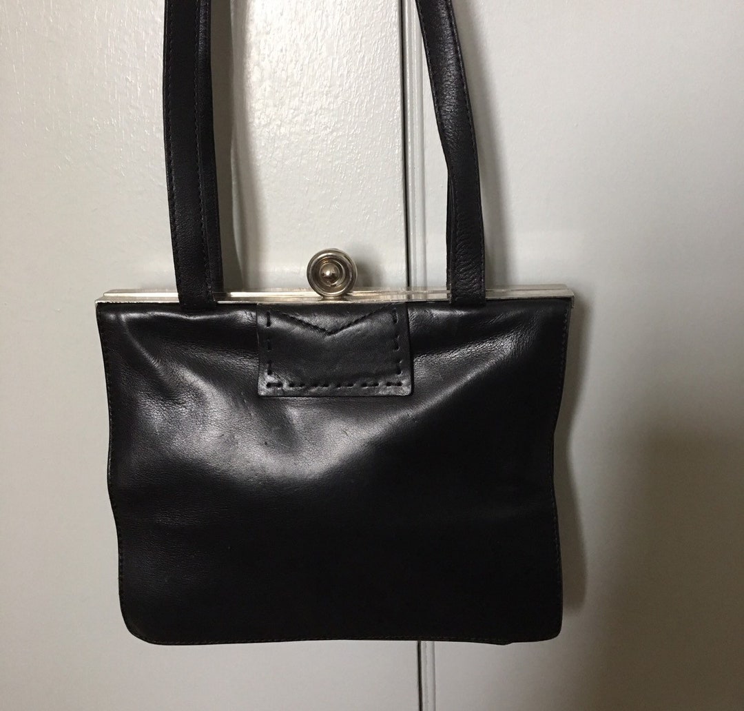 Vintage Italian Leather Black Shoulder Bag With Decorative - Etsy