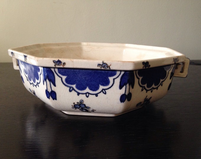 Vintage Royal Doulton KAY Octagonal Serving Bowl 1930s / Blue and White