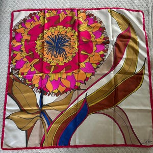 Rare Vintage Italian La Mendola Silk Scarf | Large 1960-70s Beautiful La Mendola Floral Scarf | Made in Italy Silk Designer Scarf