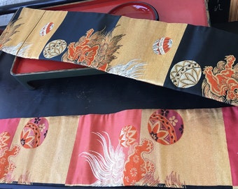 Vintage Japanese Silk Obi / Heavy Brocade Fabric Silk / Bed Runner /Wall Hanging / Zen / Altar / Table Bed Runner / Kimono Belt | FL