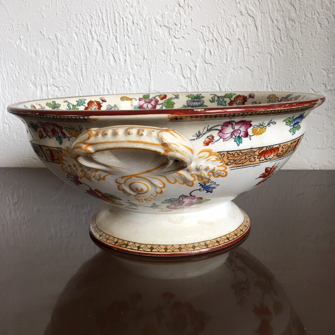 Antique Brownfield and Son Ironstone Bowl With Two Handles / Antique ...