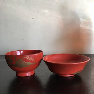 Vintage Japanese Red and Gold Wood Lacquer Bowls / Antique Japanese Tea Cup Bowl Red and Gold Lacquer Makie