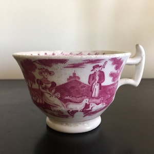 Antique English 1800s Pink Lustreware Tea Cup / Pink Transferware English Cup