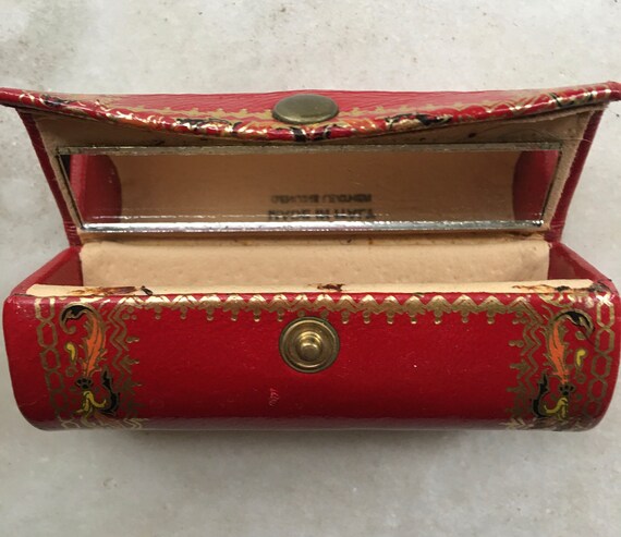 Vintage Italian Florentine Red Leather Lipstick Case Holder 